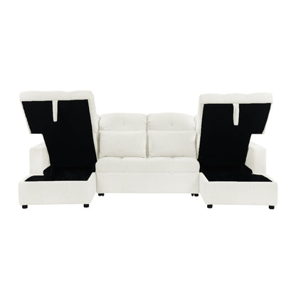 Oversized U - Shaped Sofa Versatile Sectional Sofa Pull Out Sofa Bed With Double Storage Chaise Lounges And 2 USB Ports For Living Room - Beige