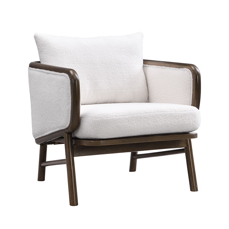 Sherpa Fabric Accent Chair, Upholstered Armchair With Solid Wood Frame, Comfortable Contemporary Lounge Chair For Living Room - White