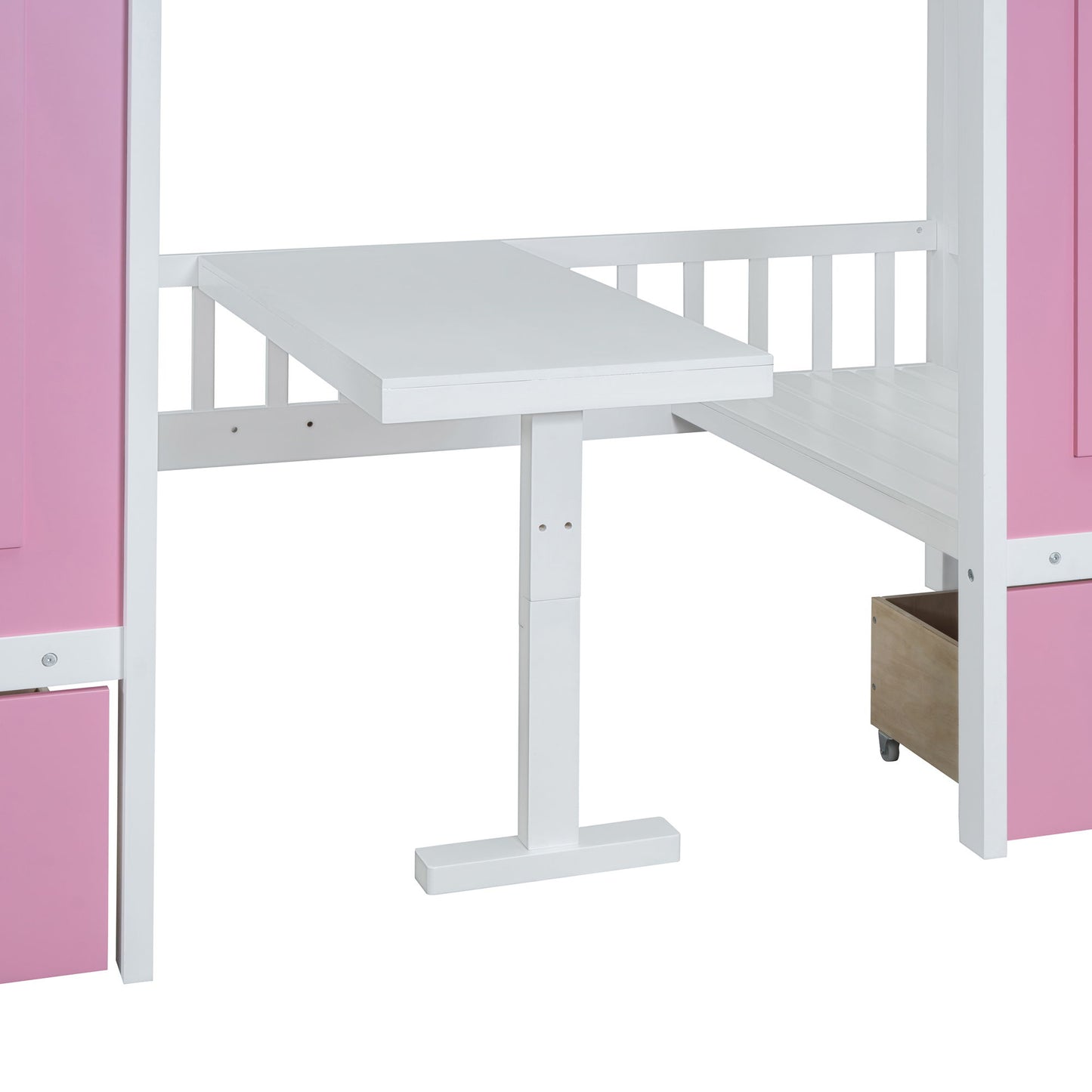 Twin Over Twin Bunk Bed With Changeable Table, Bunk Bed Turn Into Upper Bed And Down Desk - Pink