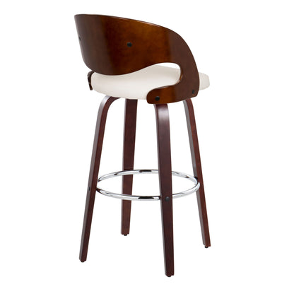 Pino - Mid-Century Modern Fixed Height Barstool With Swivel With Round Footrest (Set of 2) - Cherry / White