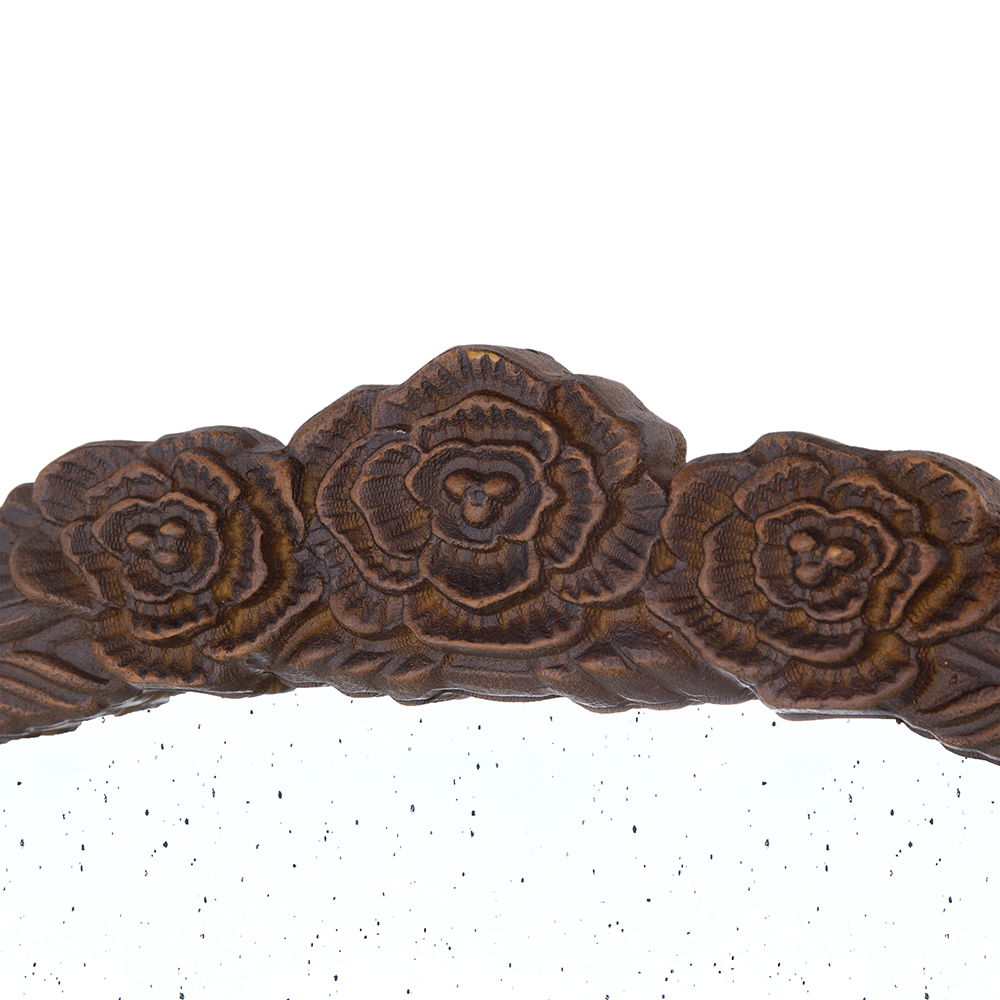Round Hand Carved Rose Antique Mirror Frame, Wall Mirror For Live Space, Bathroom, Entryway Wall Decor - Brown