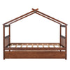 Twin Size House Bed With Twin Size Trundle - Walnut