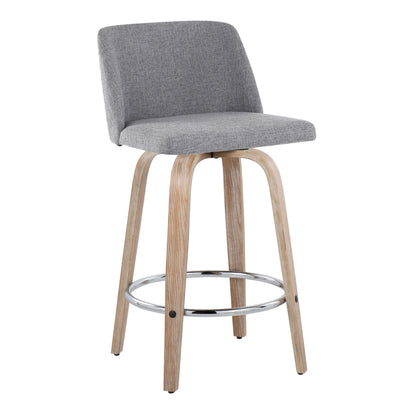 Toriano - Contemporary Fixed Height Counter Stool With Swivel With Round Footrest (Set of 2) - Whitewashed / Gray