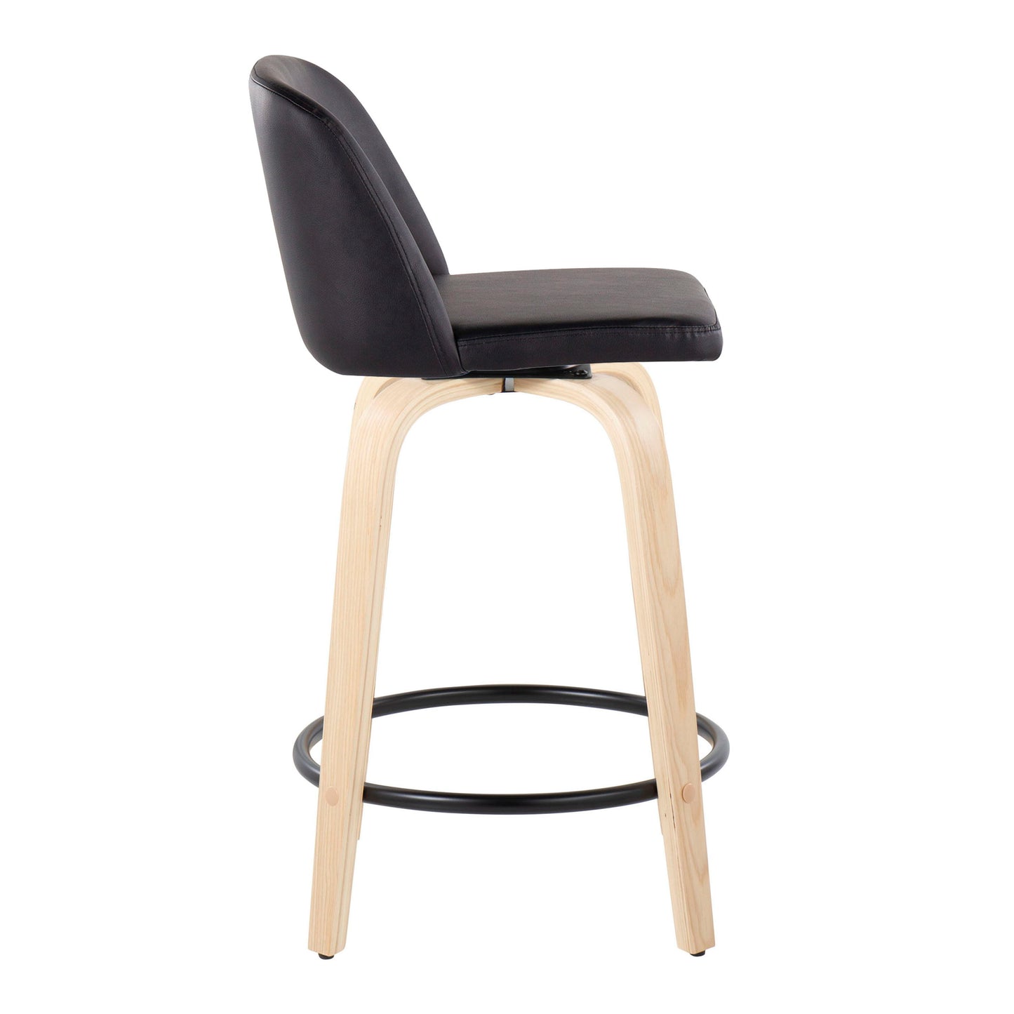 Toriano - Contemporary Fixed Height Counter Stool & Swivel With Round Footrest (Set of 2) - Natural / Black