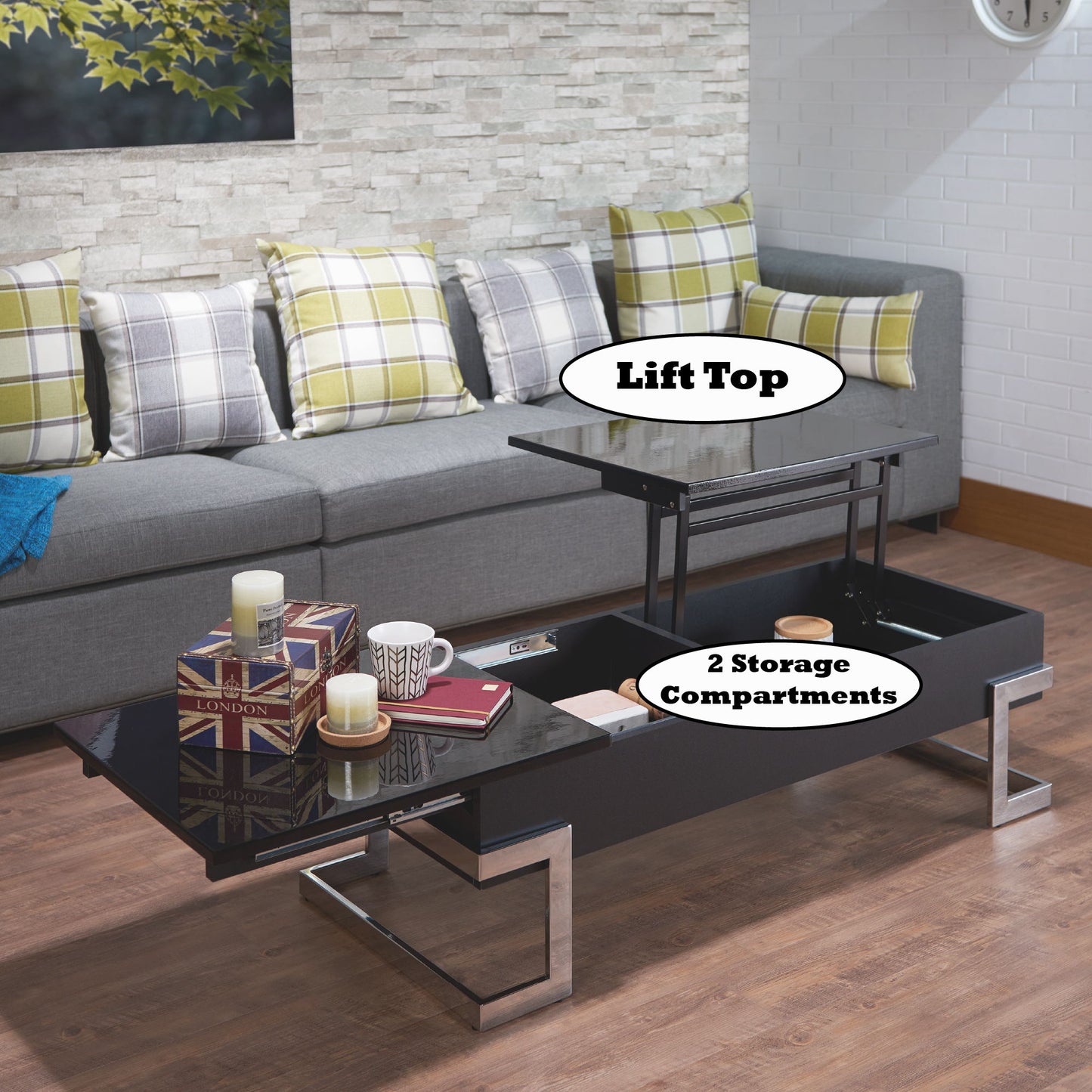 Calmam - High Gloss Coffee Table With Lift Top - Black