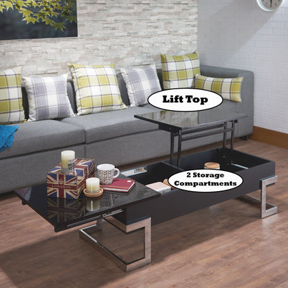 Calmam - High Gloss Coffee Table With Lift Top - Black