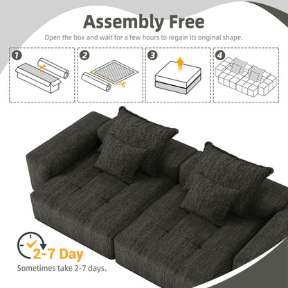 Modern Oversized Modular Sectional Sofa With 2 Chaise Lounge And 2 Armrest, Sparkling Chenille Fabric Soft Cushion Sofa With 4 Pillows, 4 Pieces Diy Combination Tufted Sofa, No Assembly Required - Black