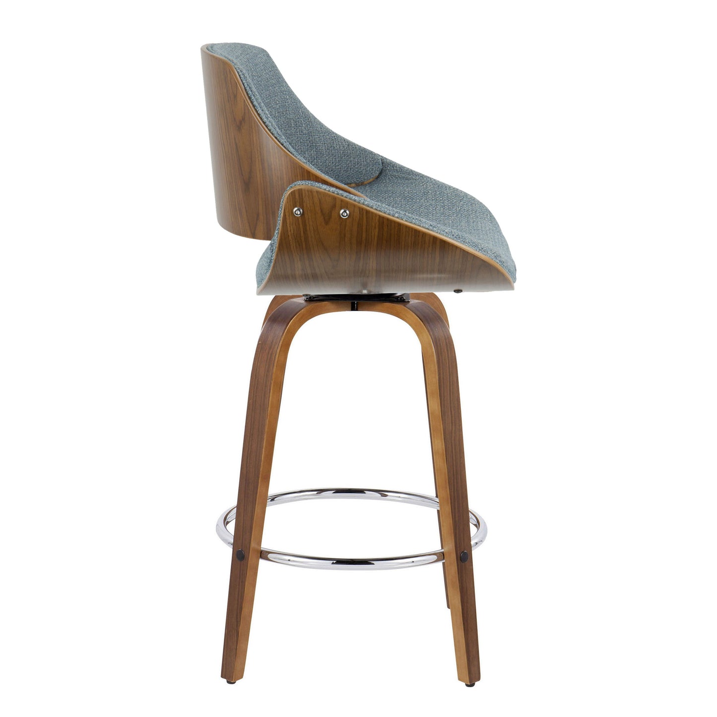 Fabrizzi - Mid-Century Modern Fixed Height Counter Stool With Swivel With Round Footrest (Set of 2) - Walnut / Blue