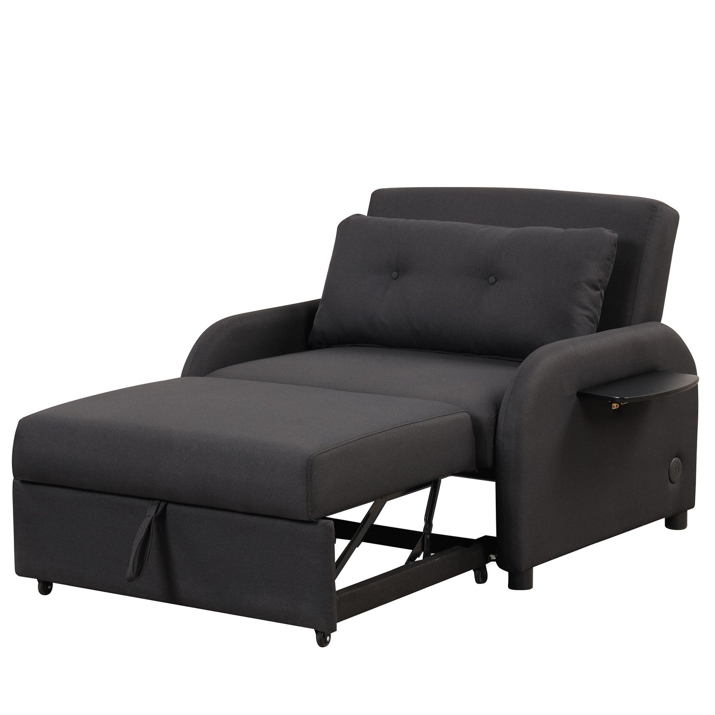 3 In 1 Pull Out Sofa Sleeper With Wing Table And USB Charge - Black
