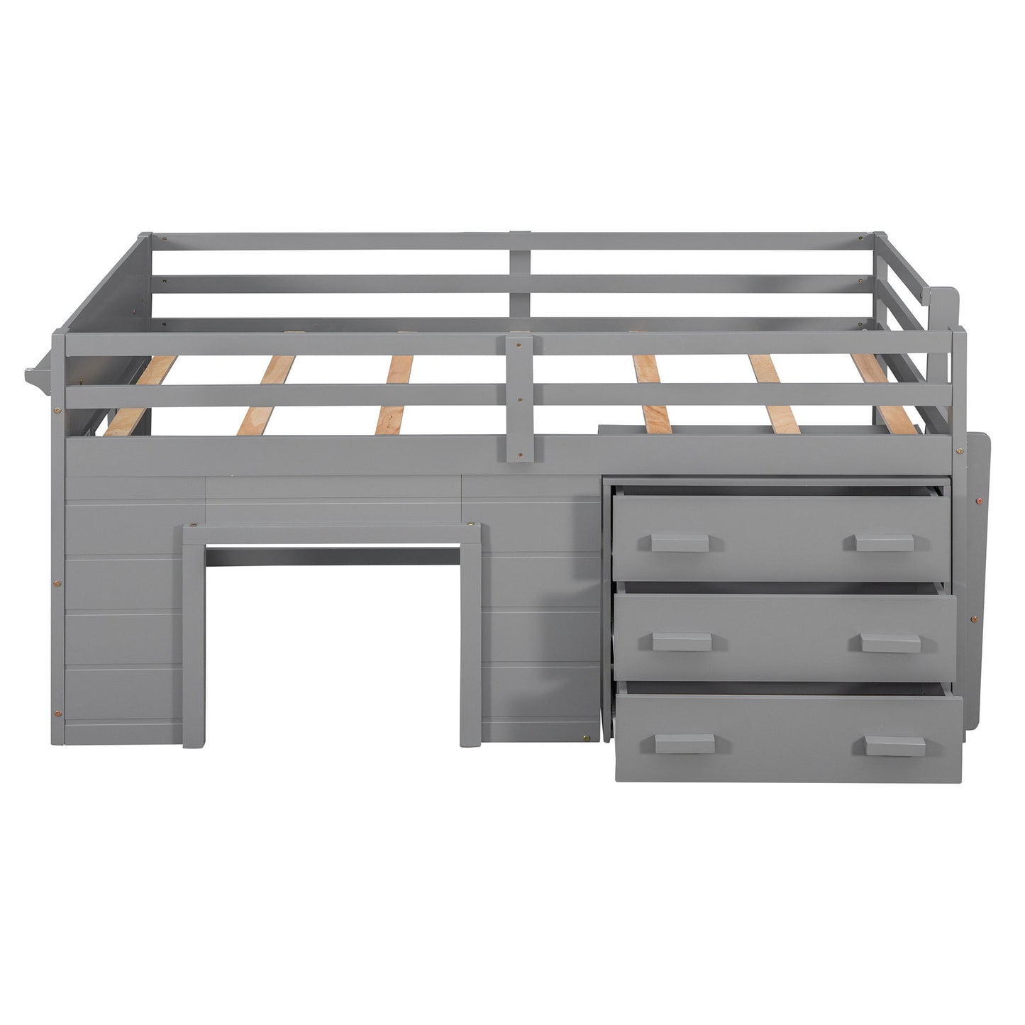 Twin Size Loft Bed With Cabinet And Shelf - Gray