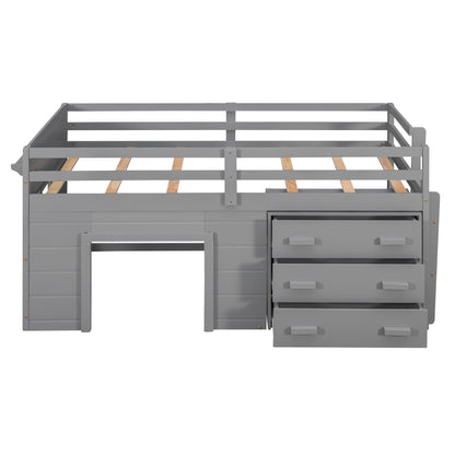 Twin Size Loft Bed With Cabinet And Shelf - Gray