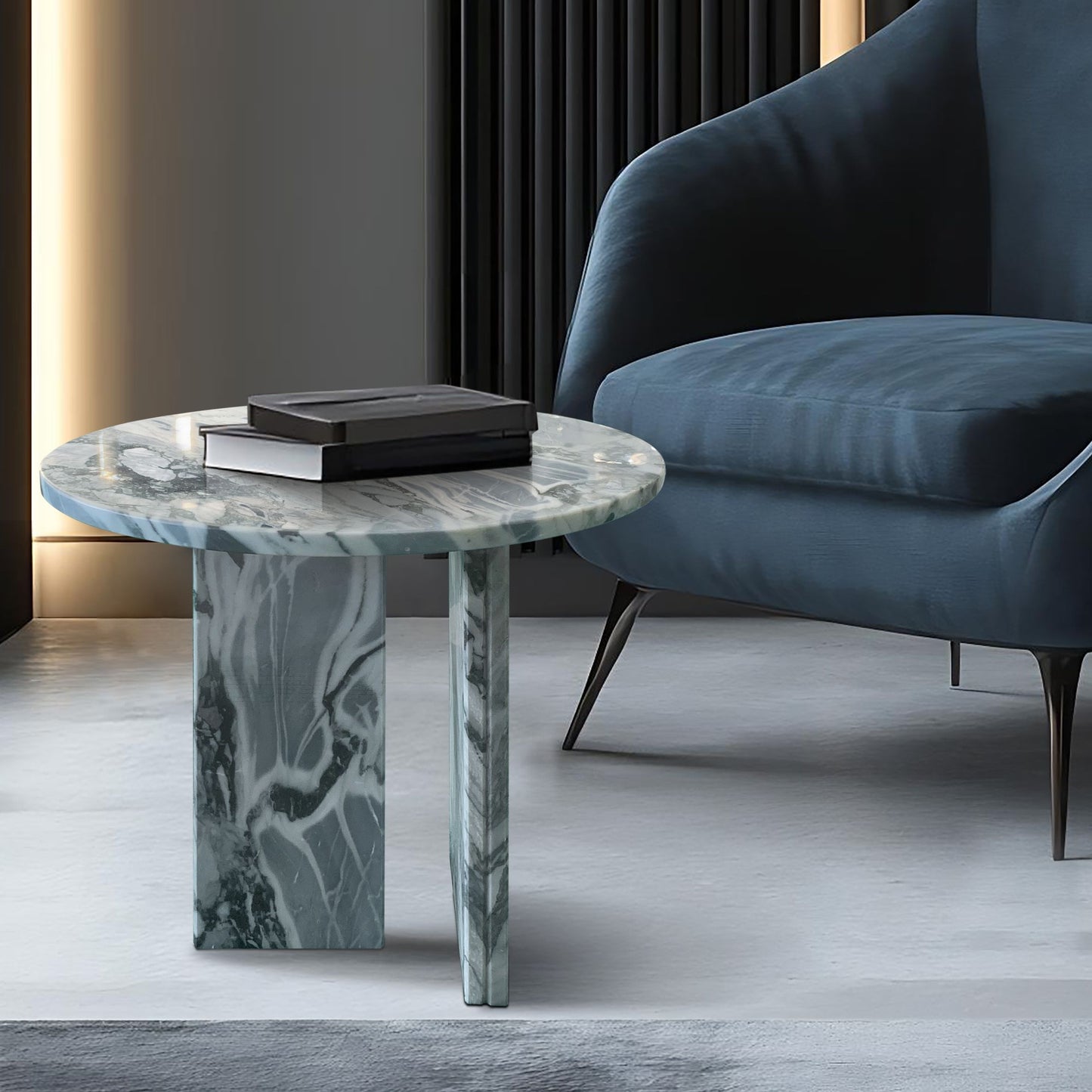 Natural Marble Coffee Table With Polished Surface, Genuine Stone - Blue Gray