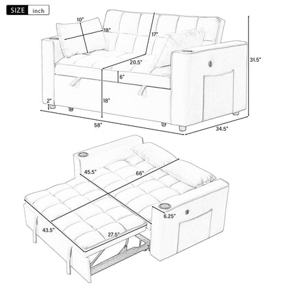 Multi Functional Sofa Bed With Cup Holder And USB Port For Living Room Or Apartments - Milk White