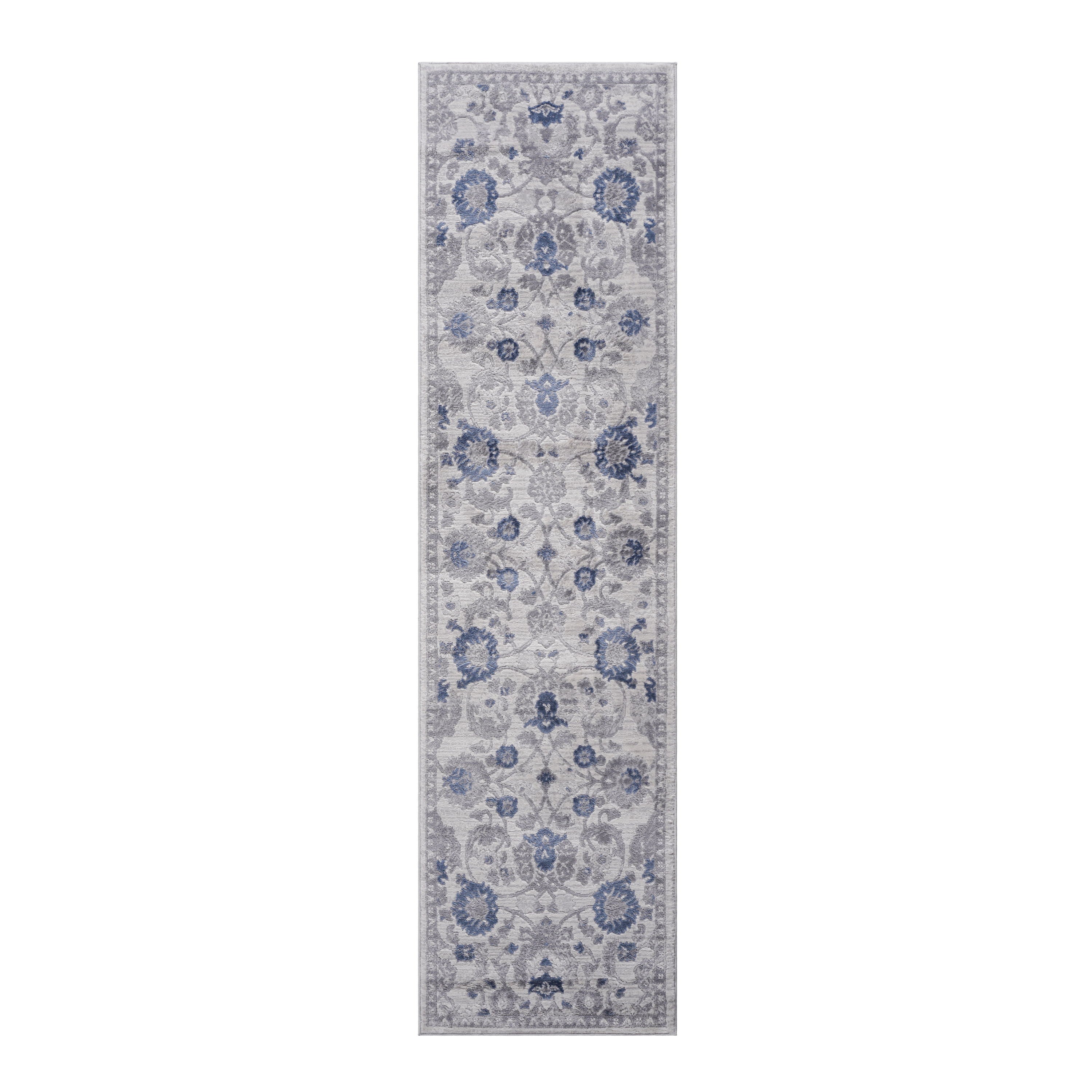Marfi - 2' X 8' Oriental Runner Rug - Blue / Silver