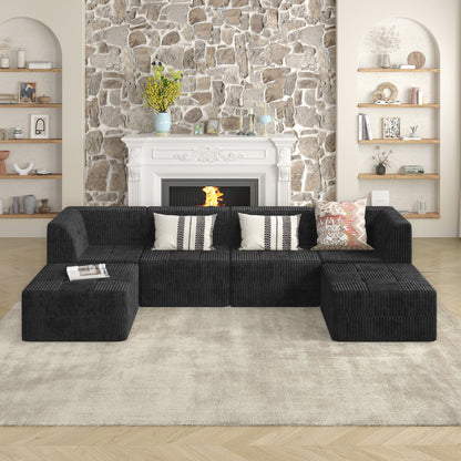 Modern Minimalist Corduroy Sleeper Sofa Compressed Sectional Single Seat Foam Filled - Black