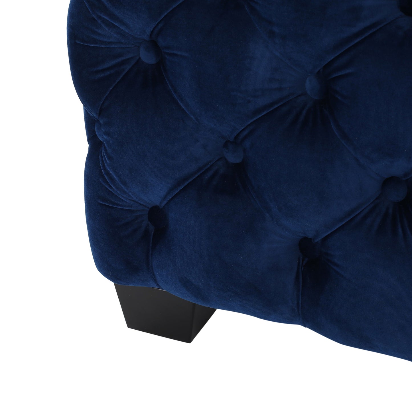 Modern Glam Ottoman With Velvet Upholstery And Button Tufted Design - Navy Blue