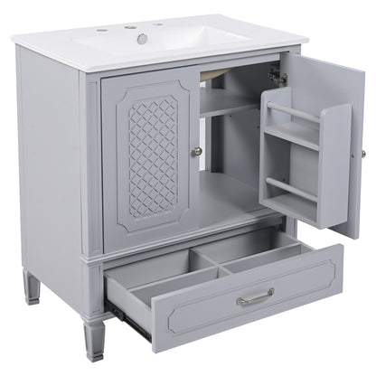 Vintage Style 30" Bathroom Vanity With Sink, Multi Functional Storage, Soft Closing Door - Gray