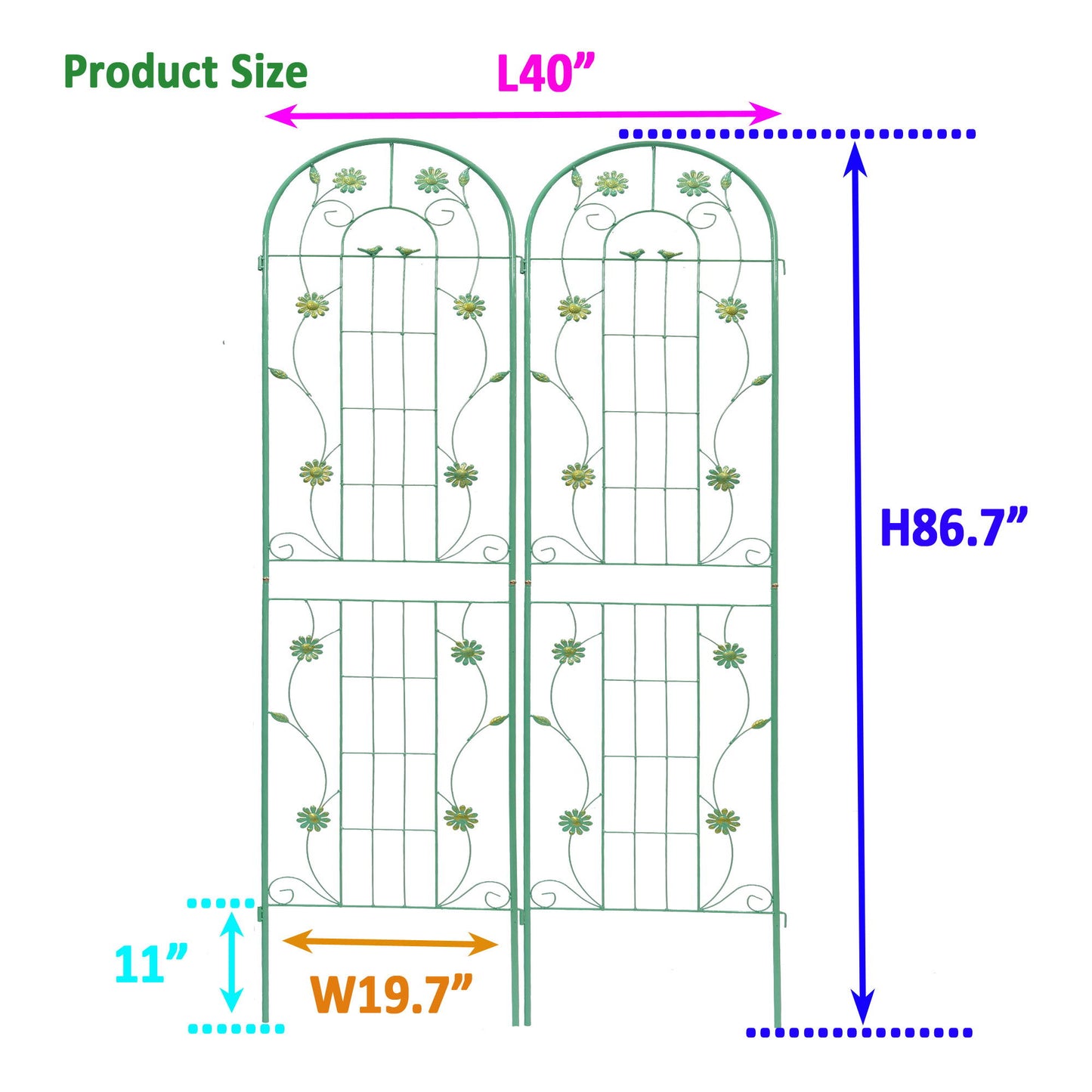 2 Pack Metal Garden Trellis Rustproof Trellis For Climbing Plant Outdoor Flower Support - Green