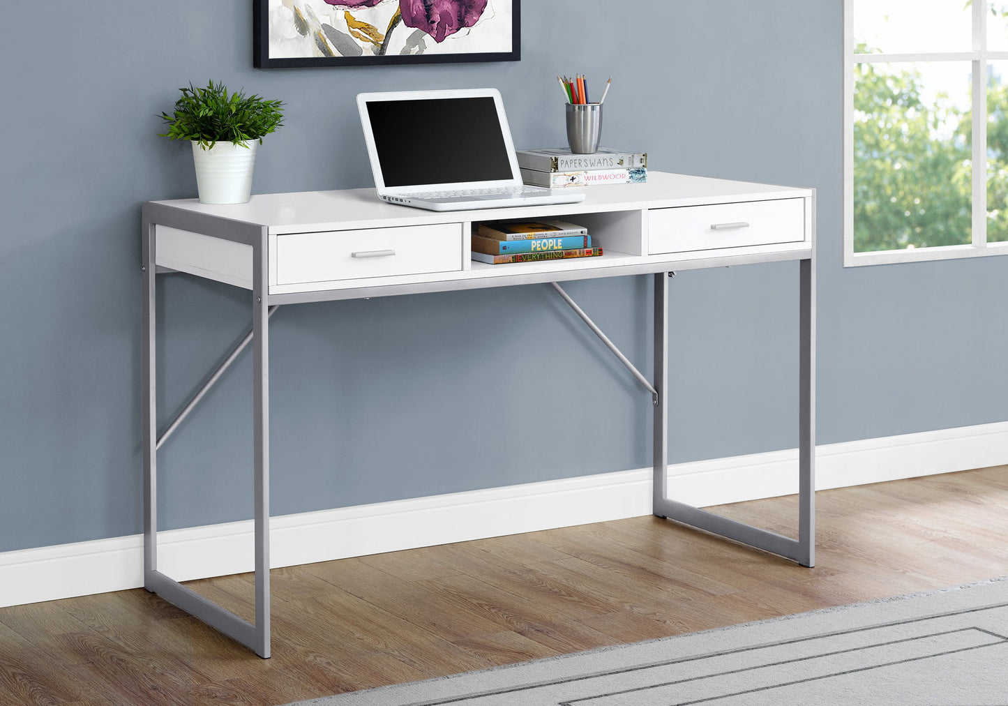 Computer Desk For Home Office, Laptop, Storage Drawers, Modern - White