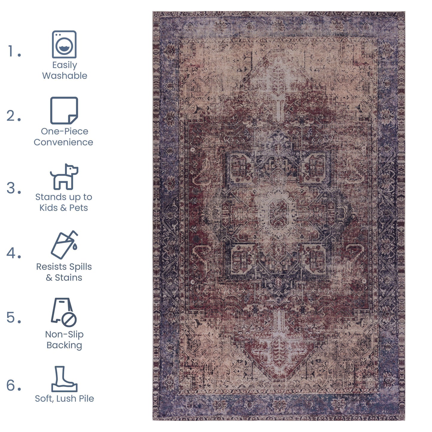 Maval - 4' X 6' Area Rug Washable - Burgundy