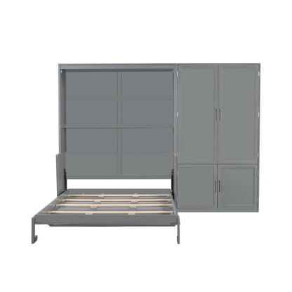 Queen Size Murphy Elegant Wall Bed With Closet - Gray