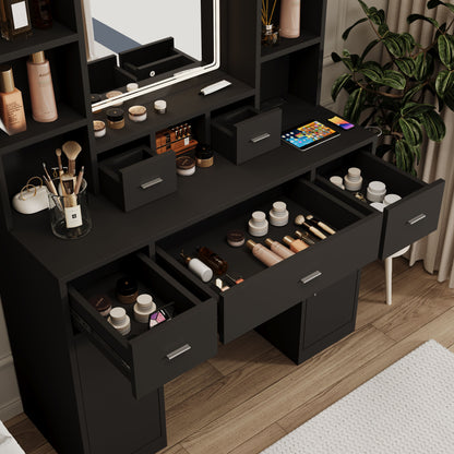 43.31" Newly Designed Smart Mirror Dressing Table With Drawers And Storage Cabinet, Dressing Table With Dressing Pad For Bedroom, Dressing Room - Black
