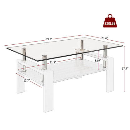 Modern Rectangular Coffee Table With Tempered Glass Top Layer, Table For Living Room - Brown / White