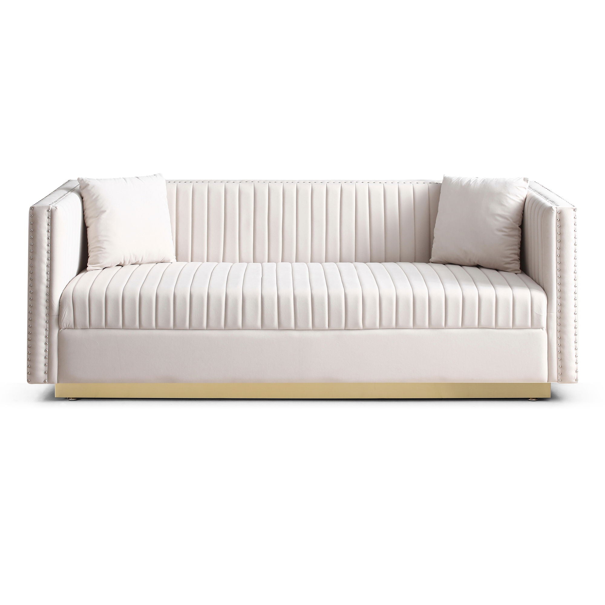 Contemporary Vertical Channel Tufted Sofa Modern Upholstered Couch For Living Room With 2 Pillows - Beige