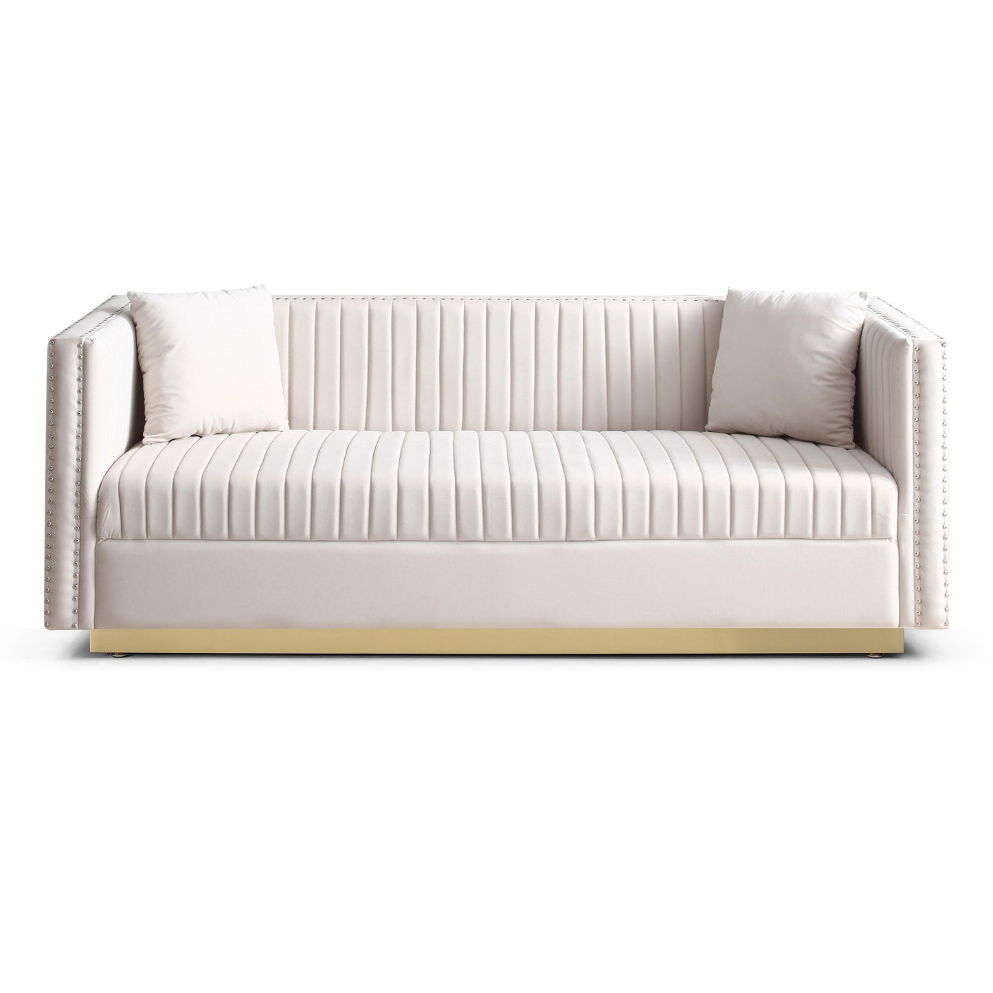 Contemporary Vertical Channel Tufted Sofa Modern Upholstered Couch For Living Room With 2 Pillows - Beige