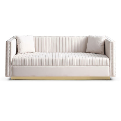 Contemporary Vertical Channel Tufted Sofa Modern Upholstered Couch For Living Room With 2 Pillows - Beige