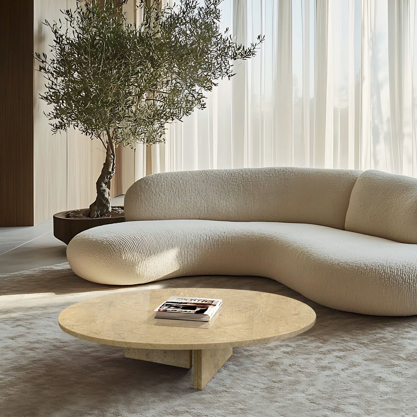 Luxury Natural Marble Coffee Table With Unique Veining - Beige / Gold / Beige / Yellow
