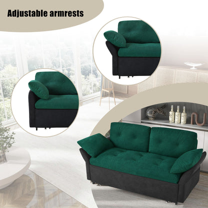 Modern Convertible Sleeper Sofa Bed With Pull Out Queen Design, Side Storage & Thick Cushions Chenille Loveseat For Living Room Or Bedroom 3 In 1 Function - Green