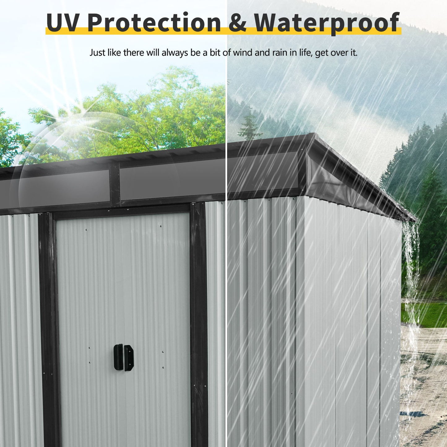 6Ft X 5Ft Outdoor Metal Storage Shed With Lockable Sliding Doors And Transparent Plate For Garden, Lawn - White / Black
