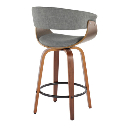 Vintage Mod - Mid-Century Modern Fixed Height Counter Stool With Swivel And Round Footrest (Set of 2) - Walnut / Light Gray