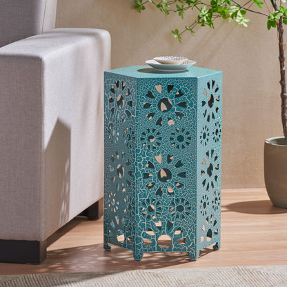 Galore - Side Table With Sunburst Cut Out Design - Teal