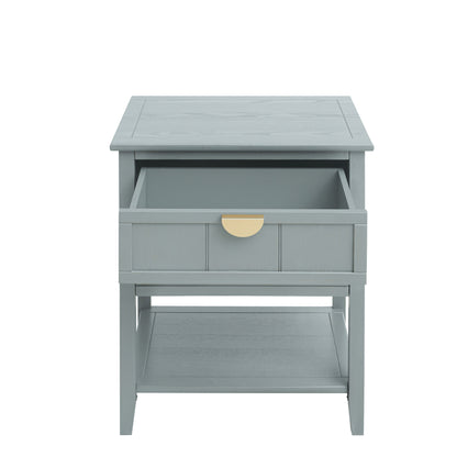 2 Drawer Side Table, American Style, End Table, Suitable For Bedroom, Living Room, Study - Light Gray