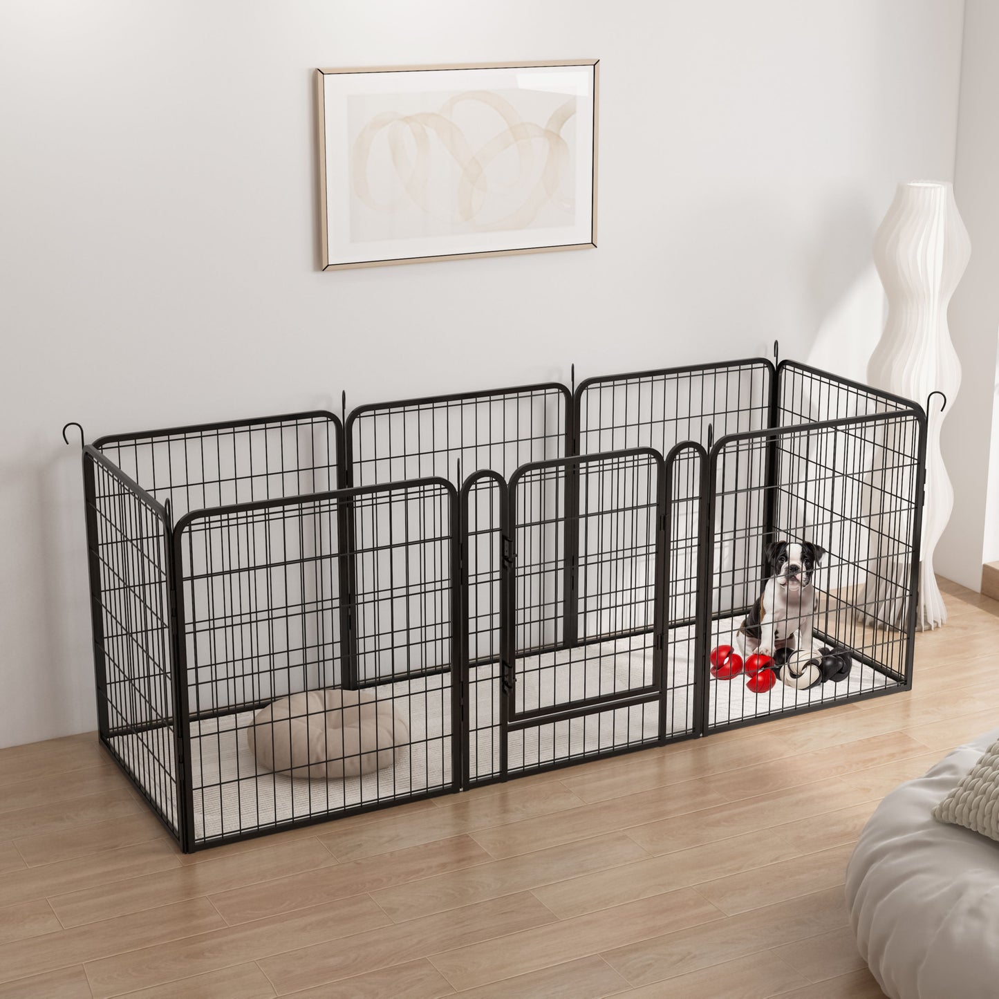 53.94" 8 Panels Heavy Duty Metal Playpen With Door, Dog Fence Pet Exercise Pen For Outdoor, Indoor - Black