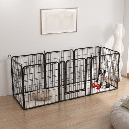 53.94" 8 Panels Heavy Duty Metal Playpen With Door, Dog Fence Pet Exercise Pen For Outdoor, Indoor - Black