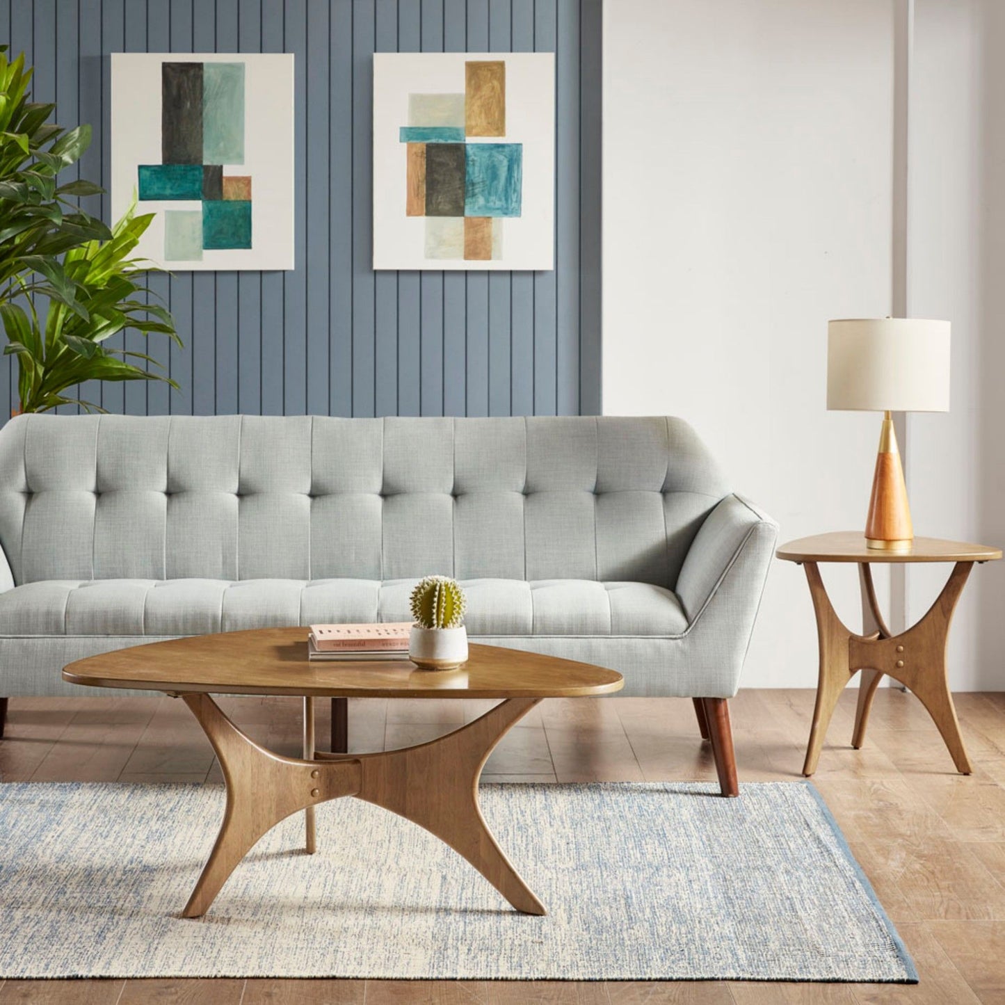 Triangle Wood Coffee Table Mid - Century Modern Design - Light Brown