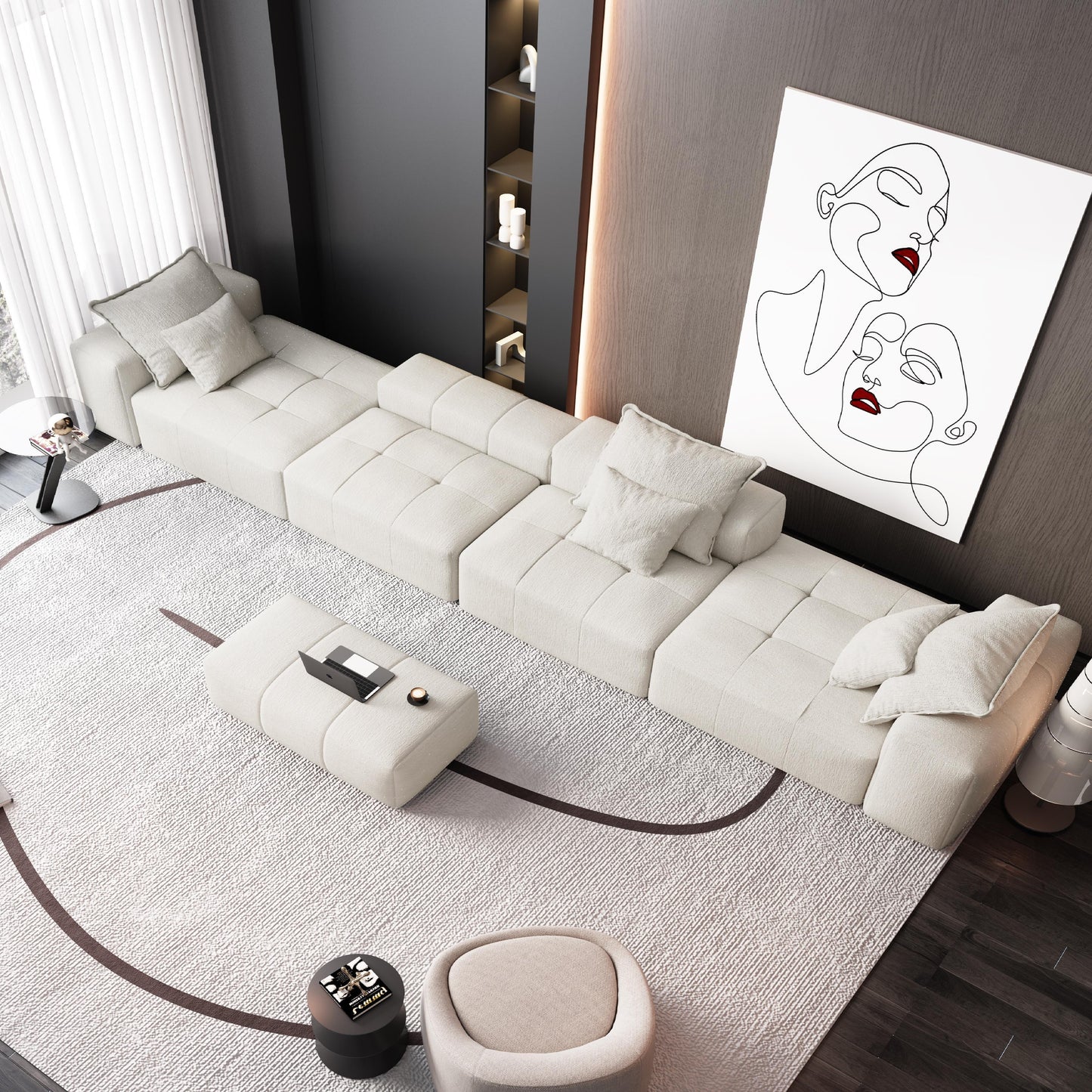 Modern Oversized Modular Sectional Sofa, Sparkling Fabric Soft Cushion Sofa With 6 Pillows, 6 Pieces Diy Combination Tufted Sofa, No Assembly Required - Beige
