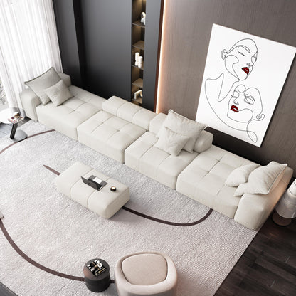 Modern Oversized Modular Sectional Sofa, Sparkling Fabric Soft Cushion Sofa With 6 Pillows, 6 Pieces Diy Combination Tufted Sofa, No Assembly Required - Beige