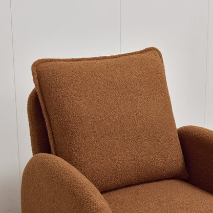 Modern Sherpa Upholstered Accent Chair, Comfortable Living Room Armchair, Lounge Chair For Bedroom, And Office - Orange