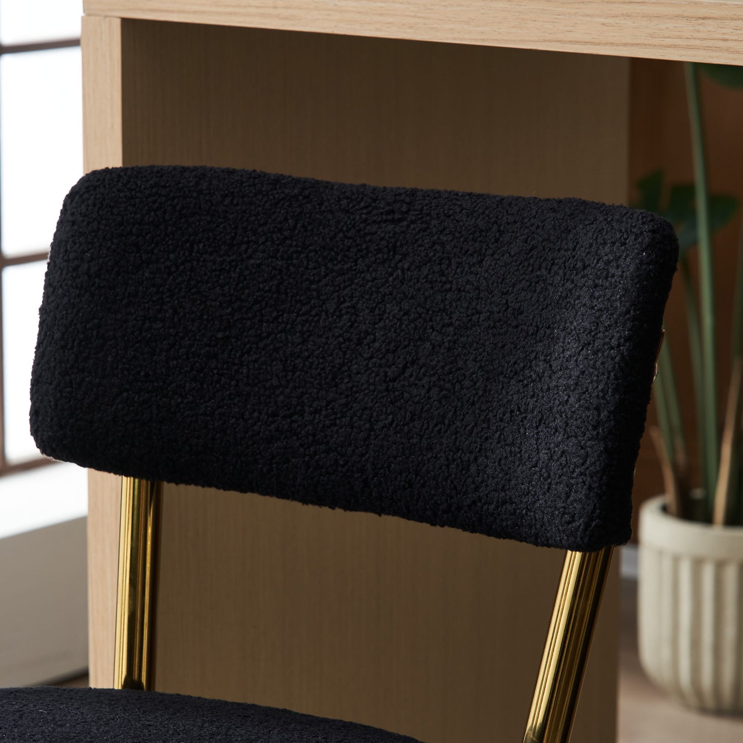 Modern Teddy Fabric Upholstered Bar Stools (Set of 4) - Black / Gold