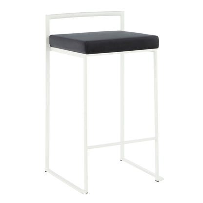 Fuji - Contemporary Stackable Counter Stool (Set of 2) - White / Black - Velvet