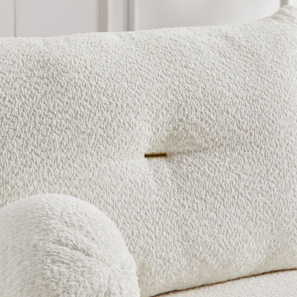 Lamb's Wool 2 Seater Cushion Sofa Comfortable Sofa For Living Room Bedroom And Other Casual Spaces Lamb's Wool Sofa With 2 Cushions And 2 Ball Pillows - White
