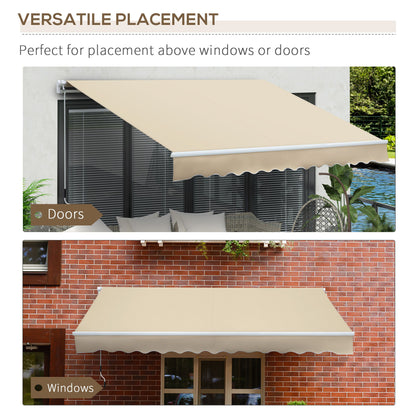 Outsunny - 12' x 8' Retractable Awning Patio Awnings Sun Shade Shelter With Manual Crank Handle, 280G / M����������� Uv & Water-Resistant Fabric And Aluminum Frame For Deck, Balcony, Yard - Cream White