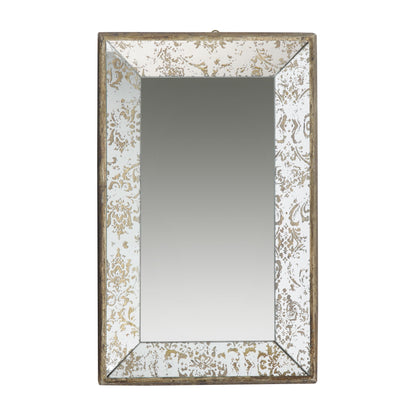 Antique Rectangle Mirror With Floral Accents, Mirrored Display Tray, Wall Mirror - Silver