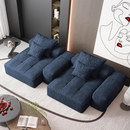 Modern Oversized Modular Sectional Sofa With 2 Chaise Lounge And 2 Armrest, Sparkling Chenille Fabric Soft Cushion Sofa With 4 Pillows, 4 Pieces Diy Combination Tufted Sofa, No Assembly Required - Blue