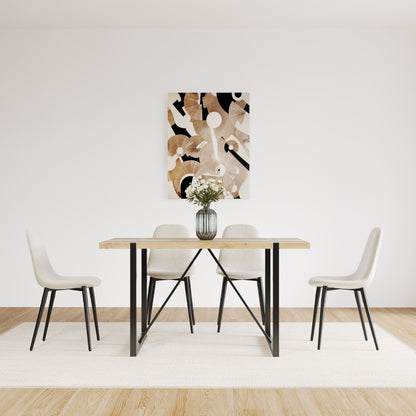 Modern Dining Chairs (Set of 4) With Linen Fabric Upholstered Seat, Spoon Shape Design - Black / Beige