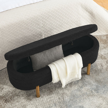 Ottoman Oval Storage Bench With Rubber Wood Legs - Black
